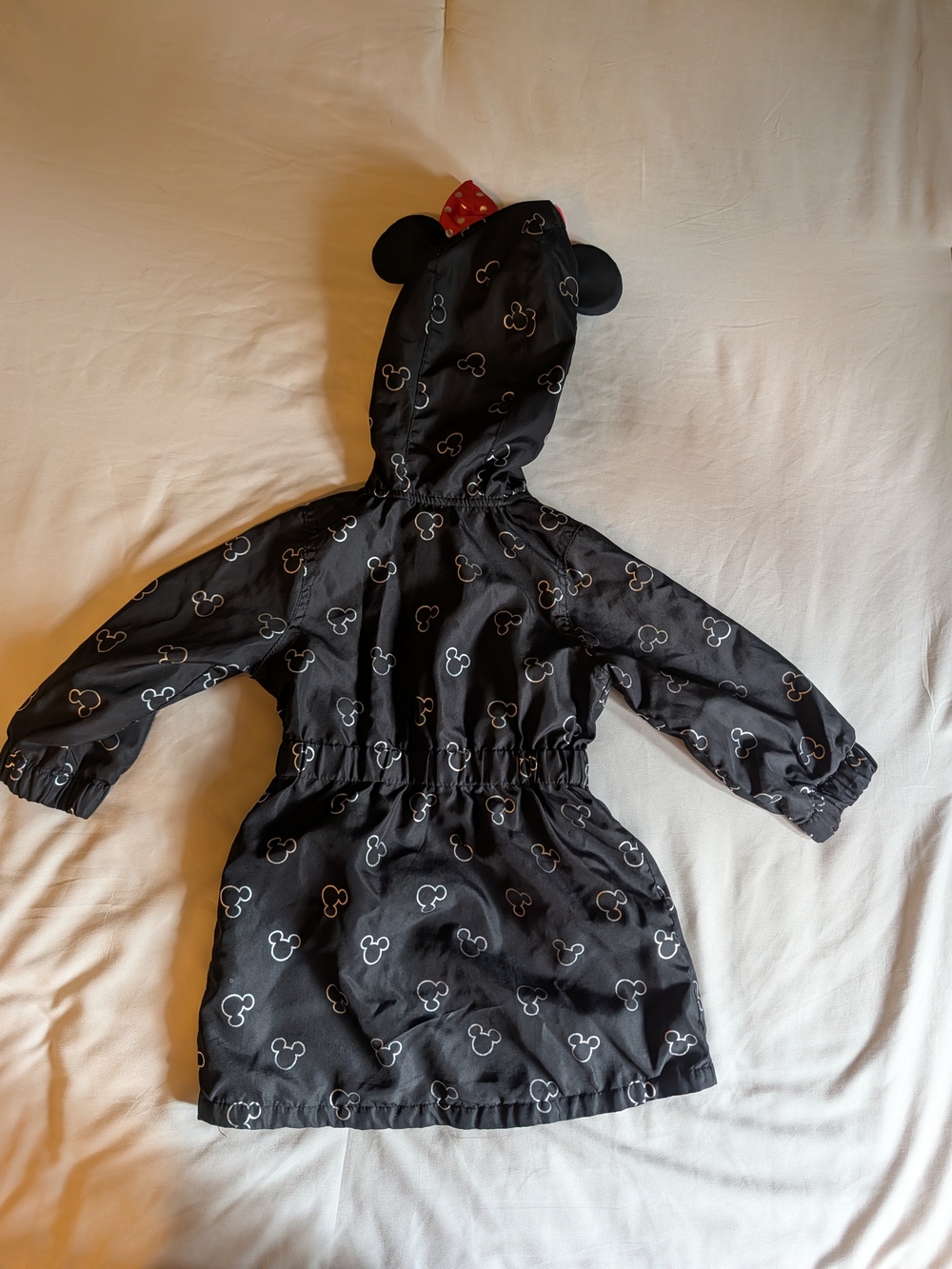 Disney Minnie Mouse Girls 2T Hooded Windbreaker Jacket Ears Bow Black - Picture 8 of 8
